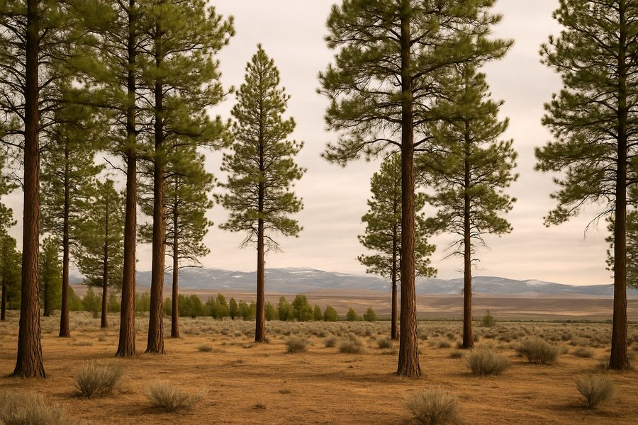 Thinned stand of pine trees with open space between them