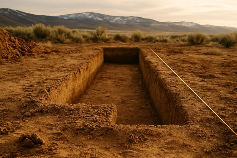 Excavated footing trench marked out with a string line