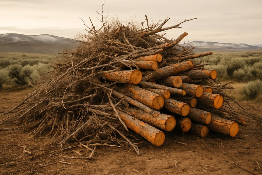 Pile of cut logs and brush from land clearing