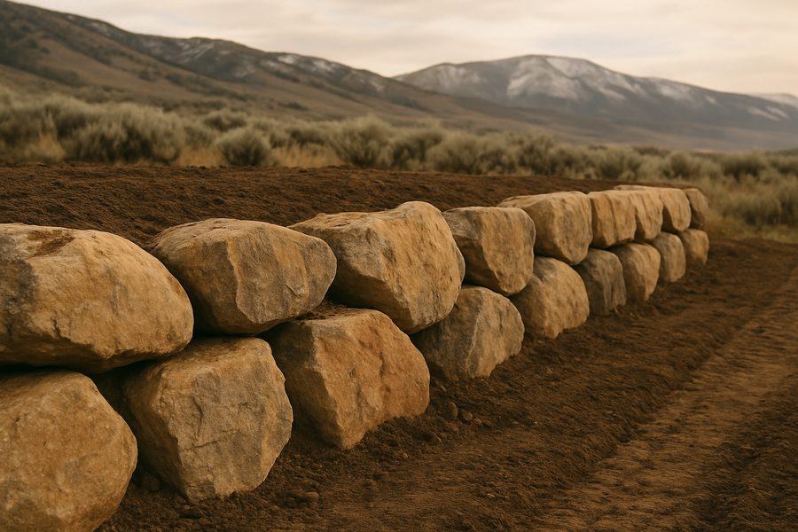 Retaining wall built from large boulders