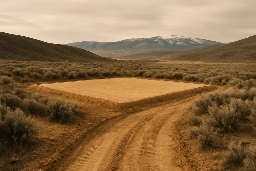 Leveled building pad with an access road cut to it